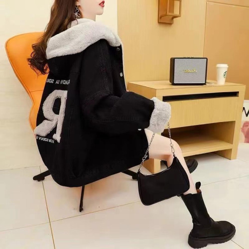 加絨加厚連帽牛仔外套女秋冬裝2025年新款寬松慵懶百搭羊羔絨棉衣 加絨加厚連帽牛仔外套女秋冬裝2025年新款寬松慵懶百搭羊羔絨棉衣