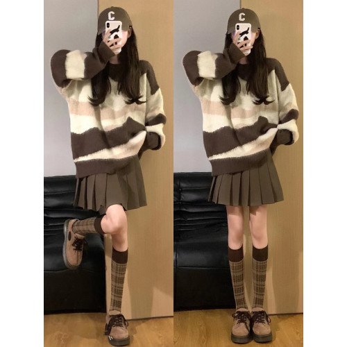 慵懶風軟糯復古針織條紋毛衣女寬松2024春秋厚新款設計感小衆上衣 慵懶風軟糯復古針織條紋毛衣女寬松2024春秋厚新款設計感小衆上衣