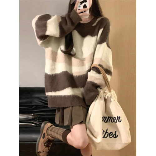 慵懶風軟糯復古針織條紋毛衣女寬松2024春秋厚新款設計感小衆上衣 慵懶風軟糯復古針織條紋毛衣女寬松2024春秋厚新款設計感小衆上衣