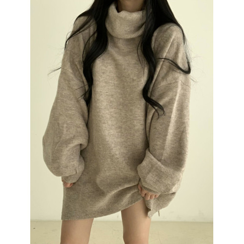 慵懶軟糯黑色高領針織衫毛衣女冬大碼胖mm寬松顯瘦中長款開叉上衣 慵懶軟糯黑色高領針織衫毛衣女冬大碼胖mm寬松顯瘦中長款開叉上衣