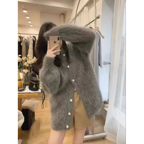 韓版2024秋冬新款仿水貂絨毛衣外套女中長款寬松加厚慵懶針織開衫 韓版2024秋冬新款仿水貂絨毛衣外套女中長款寬松加厚慵懶針織開衫