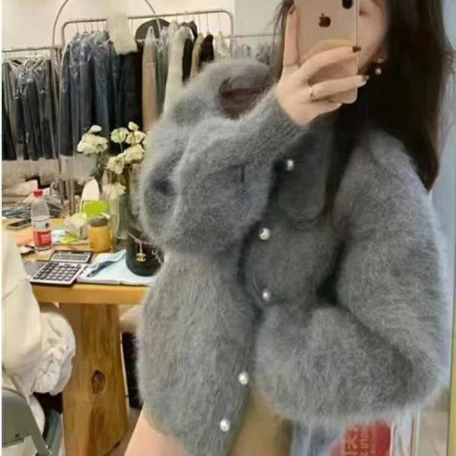 韓版2024秋冬新款仿水貂絨毛衣外套女中長款寬松加厚慵懶針織開衫 韓版2024秋冬新款仿水貂絨毛衣外套女中長款寬松加厚慵懶針織開衫