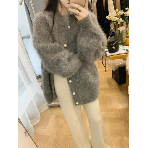 韓版2024秋冬新款仿水貂絨毛衣外套女中長款寬松加厚慵懶針織開衫 韓版2024秋冬新款仿水貂絨毛衣外套女中長款寬松加厚慵懶針織開衫