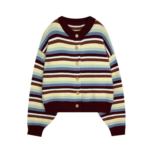 陸小團團復古休閒條紋毛衣女2025冬季新韓系氣質顯瘦chic新年上衣