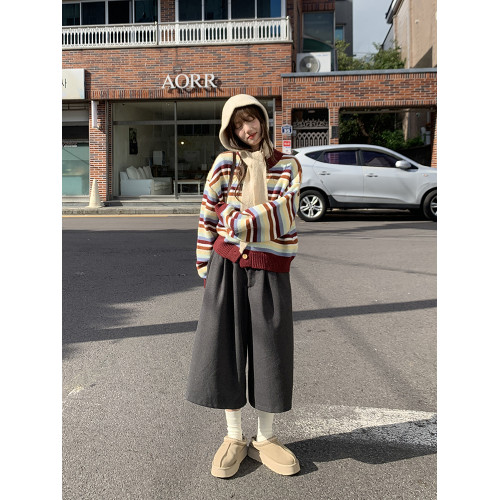 陸小團團復古休閒條紋毛衣女2025冬季新韓系氣質顯瘦chic新年上衣