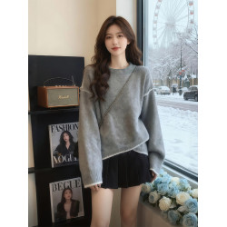 燕麥色不規則下擺針織衫毛衣女2025秋冬季慵懶高級感獨特漂亮上衣