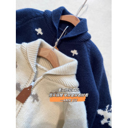 復古重工提花連帽拉鍊針織開衫秋冬新款學生慵懶風減齡毛衣外套女