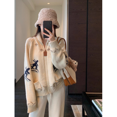 復古重工提花連帽拉鍊針織開衫秋冬新款學生慵懶風減齡毛衣外套女 復古重工提花連帽拉鍊針織開衫秋冬新款學生慵懶風減齡毛衣外套女