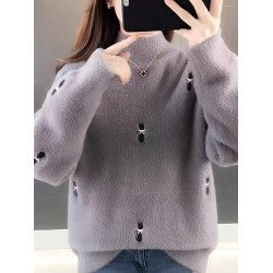 水貂絨毛衣女秋冬新款綉花針織打底衫長袖時尚女裝半高領上衣加厚