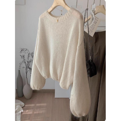 單品質,早秋溫柔氣質米杏色輕薄寬松燈籠袖短款馬海毛毛衣女 單品質,早秋溫柔氣質米杏色輕薄寬松燈籠袖短款馬海毛毛衣女