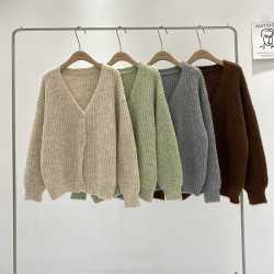 慵懶風針織開衫女秋冬2024年新款韓版寬松百搭V領長袖毛衣外套ins