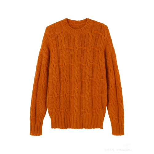 小衆設計感!顯白橘色絞花扭繩麻花毛衣女圓領套頭針織衫外穿加厚 小衆設計感!顯白橘色絞花扭繩麻花毛衣女圓領套頭針織衫外穿加厚
