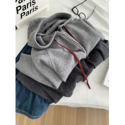 緊密厚實連帽抽繩毛衣外套女慵懶顯瘦保暖插肩袖針織拉鍊開衫秋冬