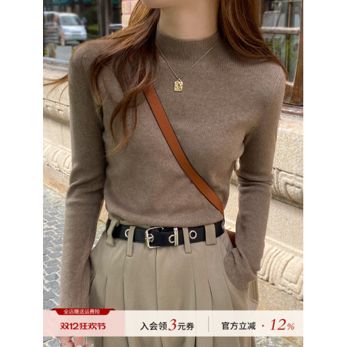 毛衣女秋冬2025新款爆款半高領羊毛打底衫高級感內搭黑色針織上衣