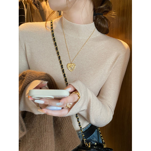 毛衣女秋冬2025新款爆款半高領羊毛打底衫高級感內搭黑色針織上衣