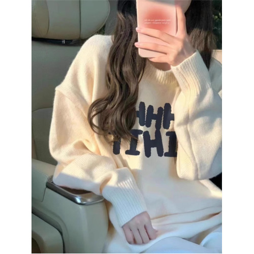 軟糯奶fufu圓領毛衣女秋冬新款慵懶風寬松溫柔保暖chic針織衫上衣