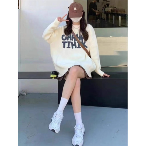 軟糯奶fufu圓領毛衣女秋冬新款慵懶風寬松溫柔保暖chic針織衫上衣