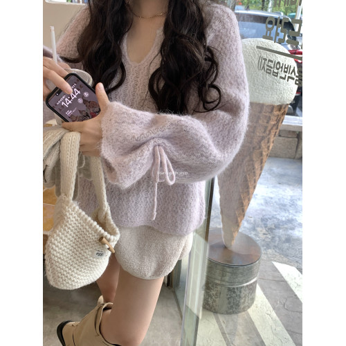 【上新-5元】星空閃閃～小心機V領 袖子綁帶設計 毛衣0.45KG