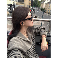 法式復古翻領半拉鍊條紋毛衣女秋冬軟糯慵懶氣質輕熟風針織衫上衣