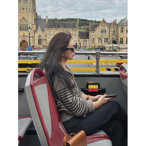 法式復古翻領半拉鍊條紋毛衣女秋冬軟糯慵懶氣質輕熟風針織衫上衣