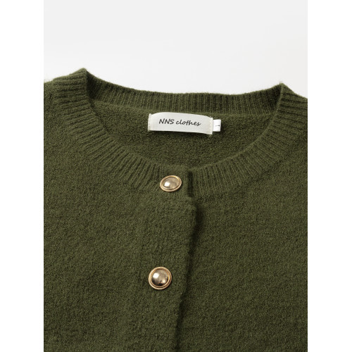 高級感森林綠色毛衣外套女大碼軟糯圓領浣熊絨毛針織開衫外套秋冬