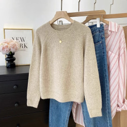圓領插肩袖純色針織衫女2025秋冬新款曡穿毛衣慵懶風氣質穿搭上衣
