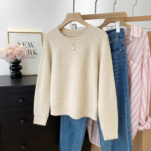 圓領插肩袖純色針織衫女2025秋冬新款曡穿毛衣慵懶風氣質穿搭上衣