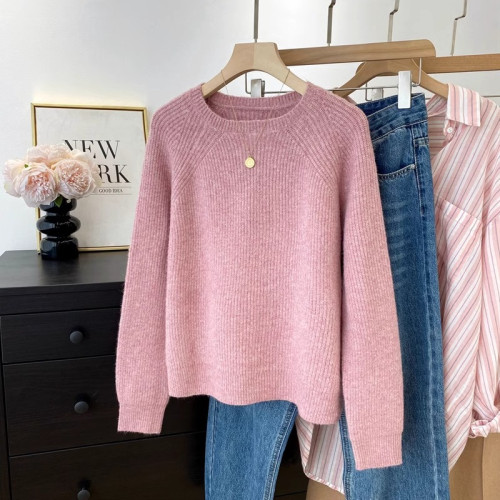 圓領插肩袖純色針織衫女2025秋冬新款曡穿毛衣慵懶風氣質穿搭上衣