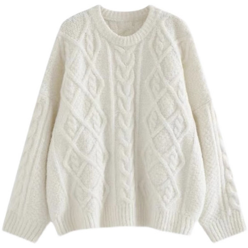 麻花毛衣女秋冬軟糯糯百搭奶白色圓領寬松套頭慵懶風外穿針織衫厚 麻花毛衣女秋冬軟糯糯百搭奶白色圓領寬松套頭慵懶風外穿針織衫厚