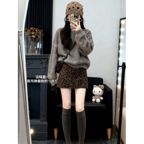 秋冬設計感慵懶風寬松毛衣女灰咖色高級感氣質加厚保暖針織衫上衣