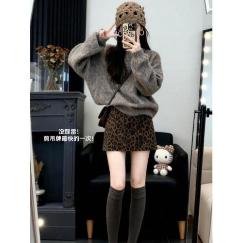 秋冬設計感慵懶風寬松毛衣女灰咖色高級感氣質加厚保暖針織衫上衣