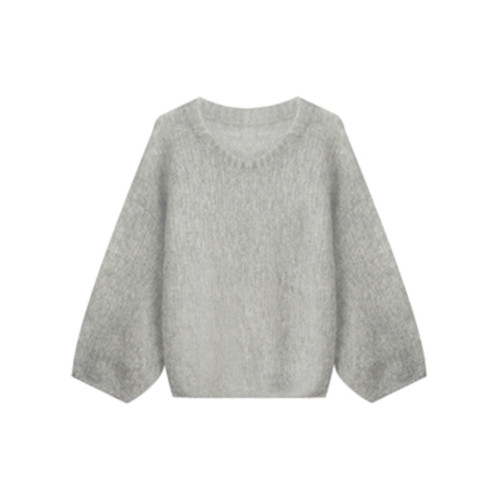 灰色圓領套頭軟糯馬海毛毛衣女款2025新款秋冬季慵懶風針織衫上衣