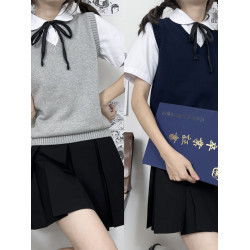 海月社針織背心基礎款V領馬甲JK製服毛衣針織衫女冬季打底學生服