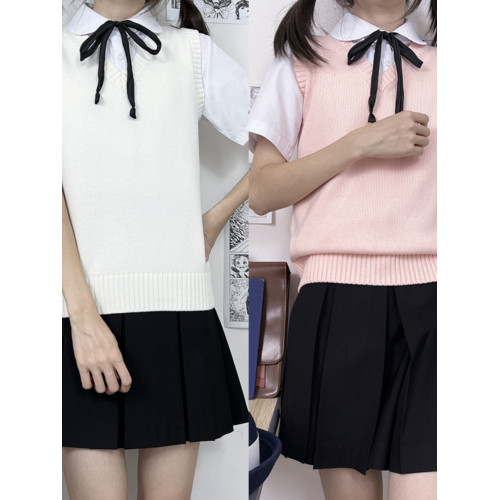 海月社針織背心基礎款V領馬甲JK製服毛衣針織衫女冬季打底學生服