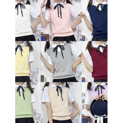 海月社針織背心基礎款V領馬甲JK製服毛衣針織衫女冬季打底學生服