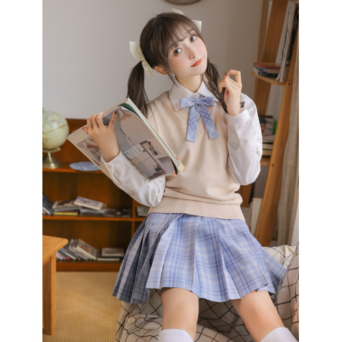 海月社針織背心基礎款V領馬甲JK製服毛衣針織衫女冬季打底學生服