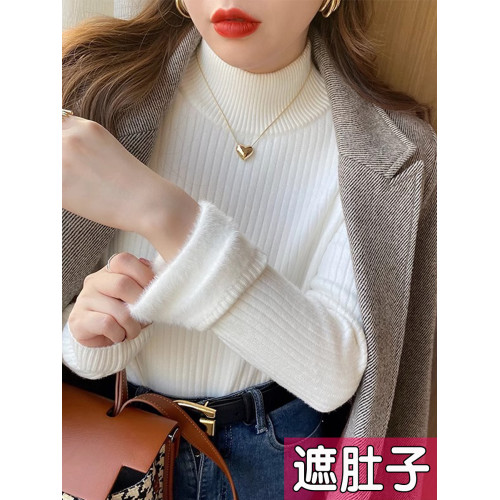 大碼加絨加厚毛衣女秋冬內搭一體絨半高領打底衫保暖針織上衣胖mm 大碼加絨加厚毛衣女秋冬內搭一體絨半高領打底衫保暖針織上衣胖mm