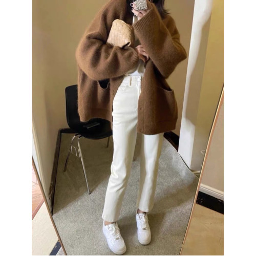 藍色奶系秋冬毛衣開衫女2023新款慵懶風寬松溫柔針織長袖外套上衣