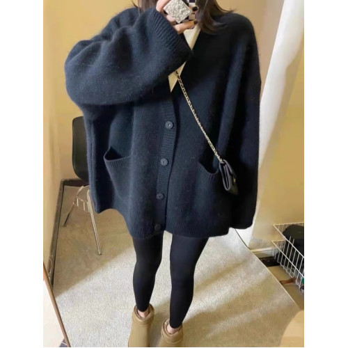 藍色奶系秋冬毛衣開衫女2023新款慵懶風寬松溫柔針織長袖外套上衣