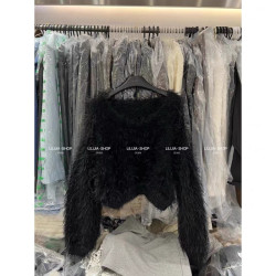 慵懶毛衣女時尚設計感毛絨V領針織衫寬松短款上衣