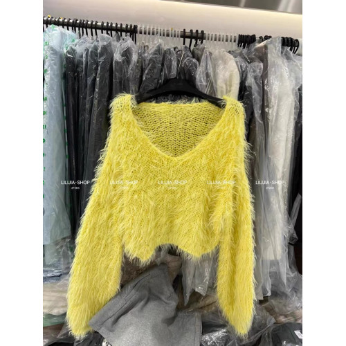 慵懶毛衣女時尚設計感毛絨V領針織衫寬松短款上衣