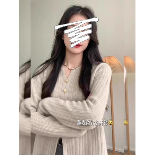 燕麥色v領正肩毛衣女士冬季新款小個子開叉秋春針織衫內搭打底衫