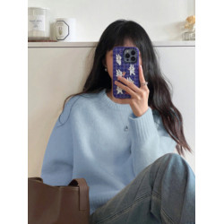 馬海毛軟糯毛衣女2025秋冬新款寬松慵懶風圓領內搭針織衫上衣外穿