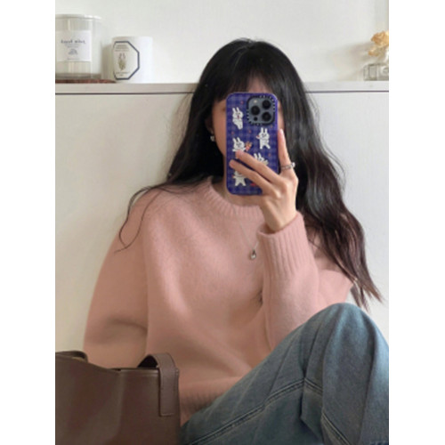 馬海毛軟糯毛衣女2025秋冬新款寬松慵懶風圓領內搭針織衫上衣外穿