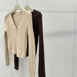 秋冬季V領麻花修身顯瘦針織開衫曡穿內搭絞花上衣短外套2025新款