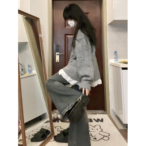 慵懶風高級感灰色針織毛衣女秋冬季2025新款復古寬松套頭外穿上衣 慵懶風高級感灰色針織毛衣女秋冬季2025新款復古寬松套頭外穿上衣