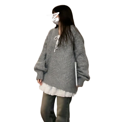 慵懶風高級感灰色針織毛衣女秋冬季2025新款復古寬松套頭外穿上衣 慵懶風高級感灰色針織毛衣女秋冬季2025新款復古寬松套頭外穿上衣