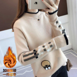 2025年秋冬新款加絨加厚針織衫女韓版寬松長袖洋氣可愛慵懶風毛衣