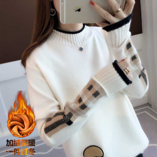 2025年秋冬新款加絨加厚針織衫女韓版寬松長袖洋氣可愛慵懶風毛衣 2025年秋冬新款加絨加厚針織衫女韓版寬松長袖洋氣可愛慵懶風毛衣