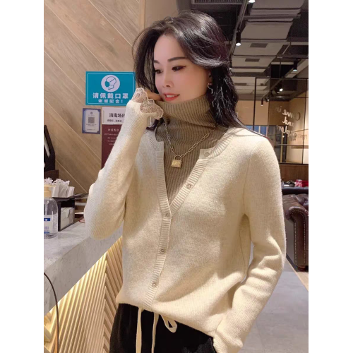 顯瘦不臃腫!高級感高領堆堆領假兩件竪坑條針織打底衫長60胸110 顯瘦不臃腫!高級感高領堆堆領假兩件竪坑條針織打底衫長60胸110